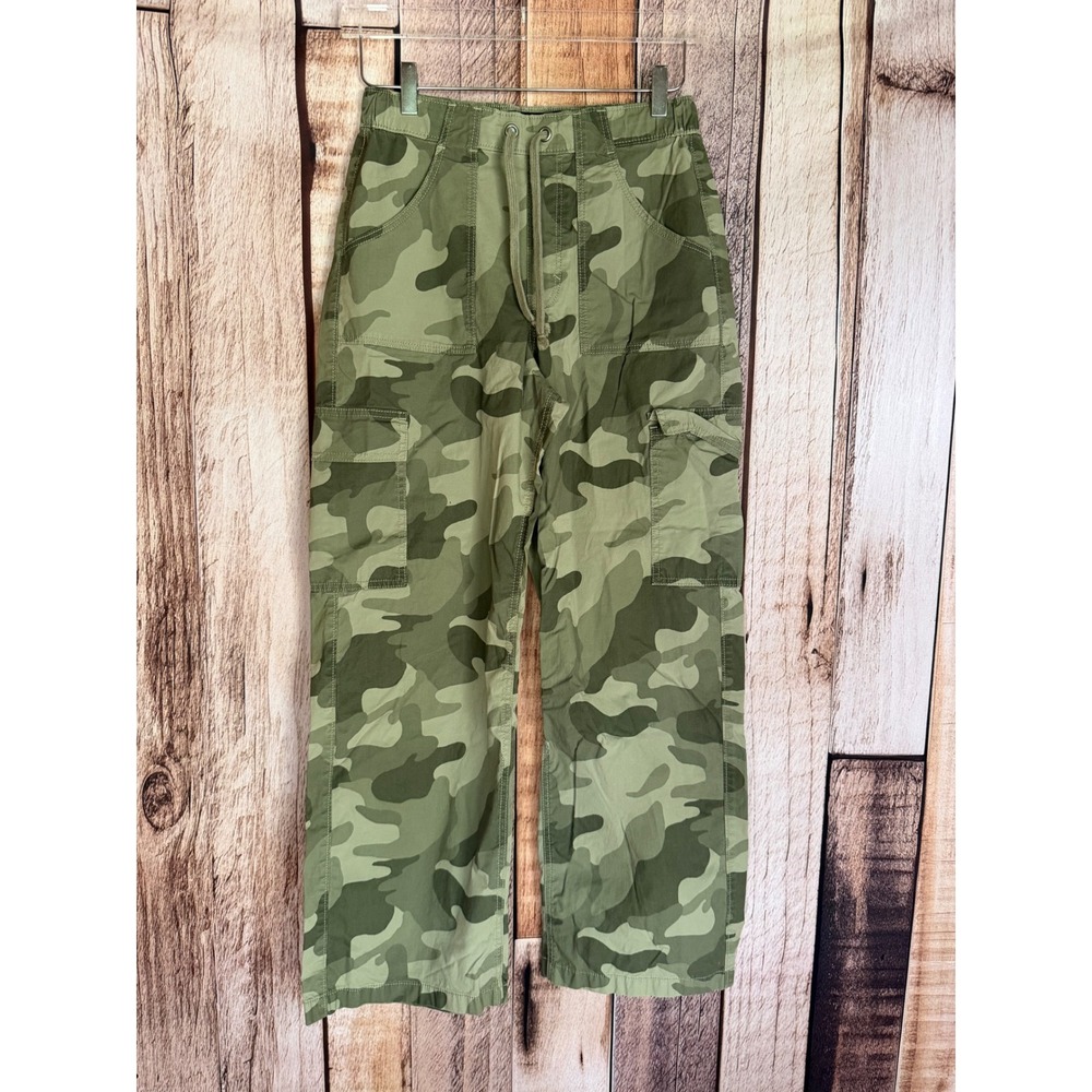 Hollister Adjustable-Rise Baggy Pant Wide Leg Cargo Military Camo Green Small)